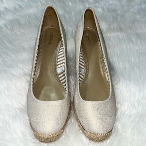 Merona Womens Wedge Heel Platform Espadrille~Ivory/Gold~Canvas Jute 4" Pumps 10.